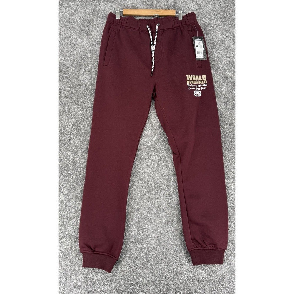 Ecko Unltd Mens‎ Burgundy Fleece Joggers World Famous Rhino Graphic Pants Size M